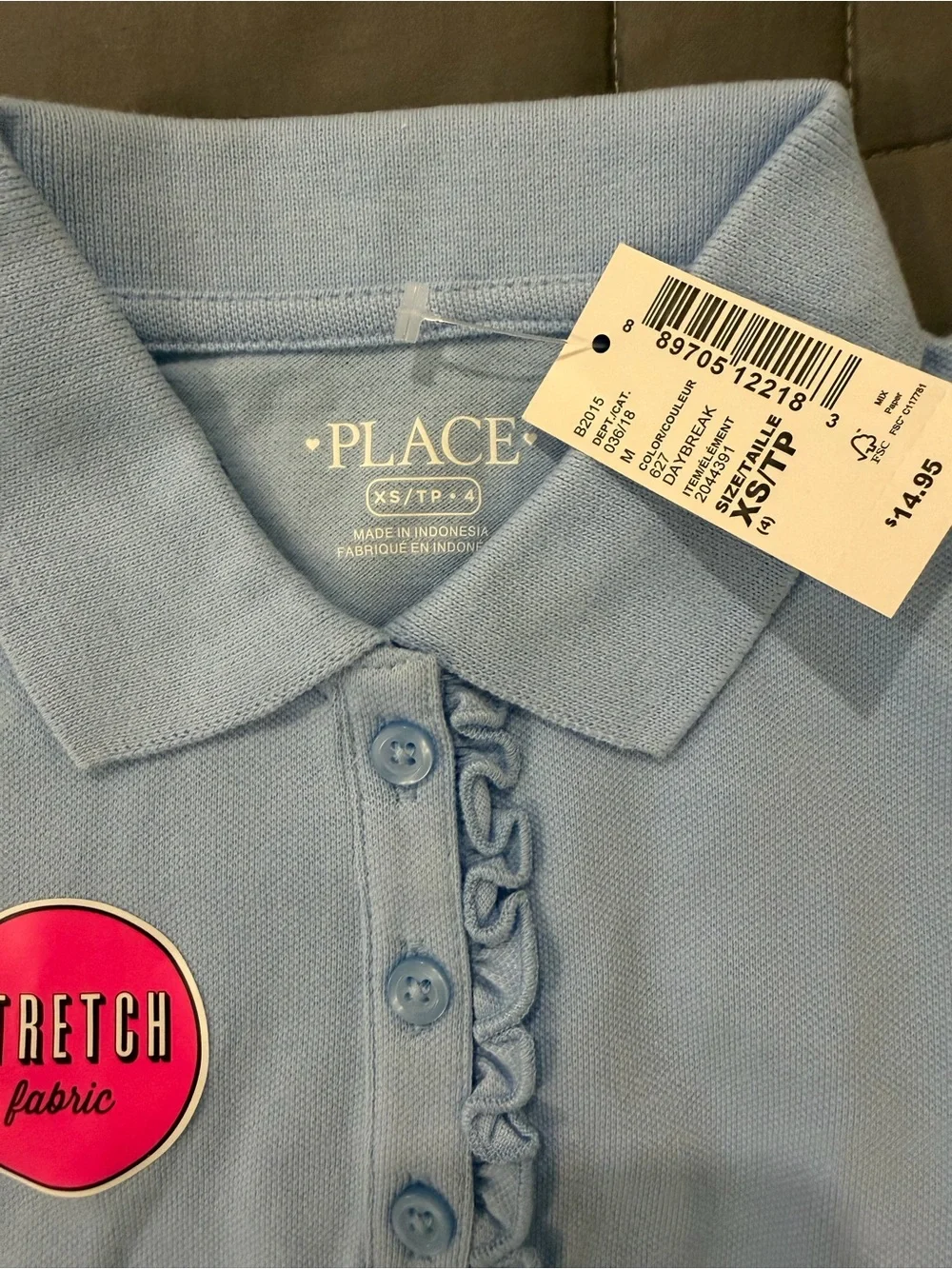 Children’s place Girls Light Blue Polo with Ruffle Placket size 4- 2 pack